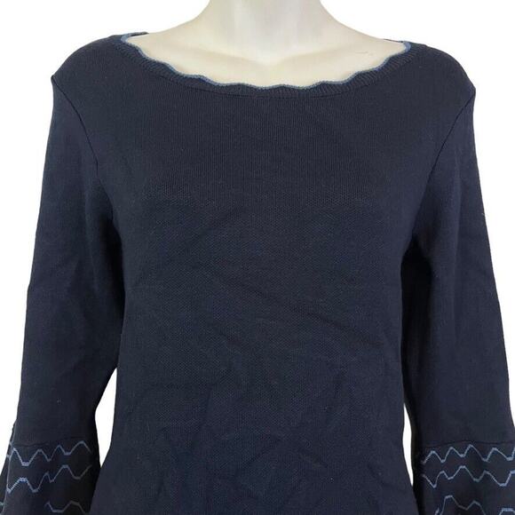 Dressbarn Barn Womens Navy Bell Sleeve Sweater Midi Dress Scalloped Neck sz S - Picture 7 of 16